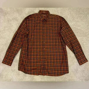 Cotton Works long sleeve dress shirt size XLT neck 17-17.5 color Brown Plaid